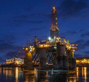 oil and gas platform at night