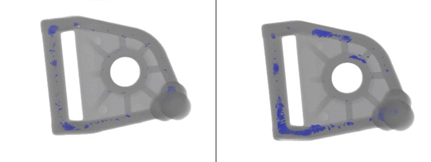 Left: a bracket from the period with normal failure rates. Right: a bracket from the period with excessive failure rates. 