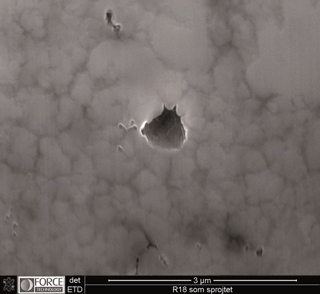 SEM picture of cross-section made by focused ion beam technique (FIB), as-sprayed 