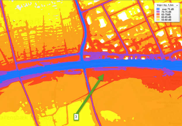 Støjskærmen er placeret i et støjintensivt område