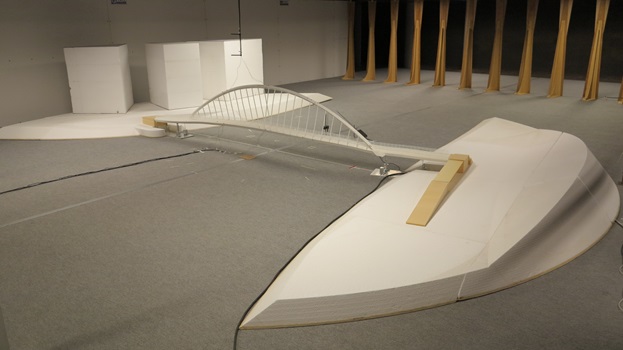 Testing the aeroelastic full bridge model in our wide boundary-layer wind tunnel