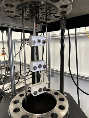 Sample rack at FORCE Technology testing facility after two weeks of exposure.