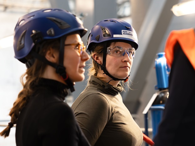 Two women with helmets