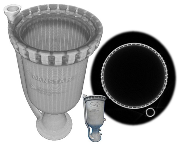 Semi-transparent rendering CT data-3D printed rocket engine CT cross-section