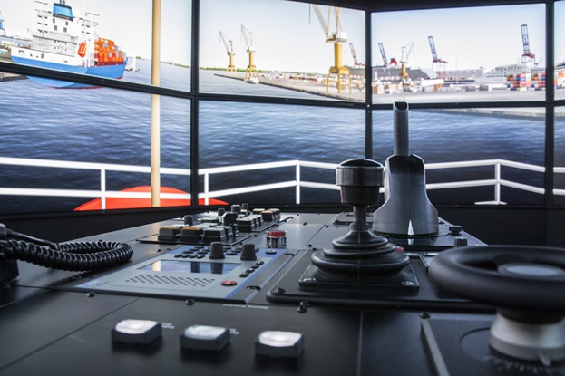 View from the bridge of our ship simulator. SimFlex accredited as full-mission Class A simulator by DNV GL – again